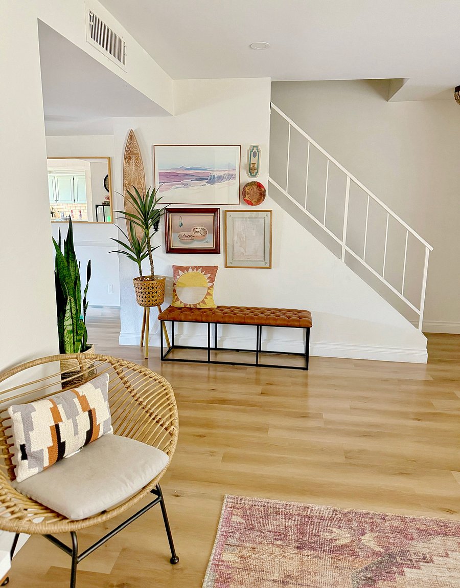 View from living area- pictures stairs to 2ed floor