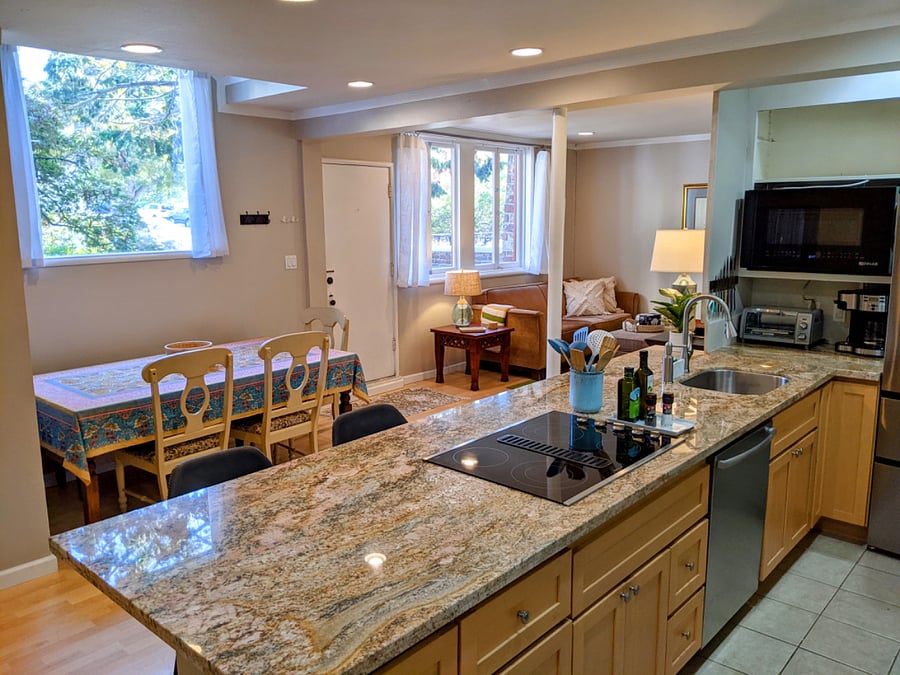 An open kitchen that still keeps your guests from getting underfoot.