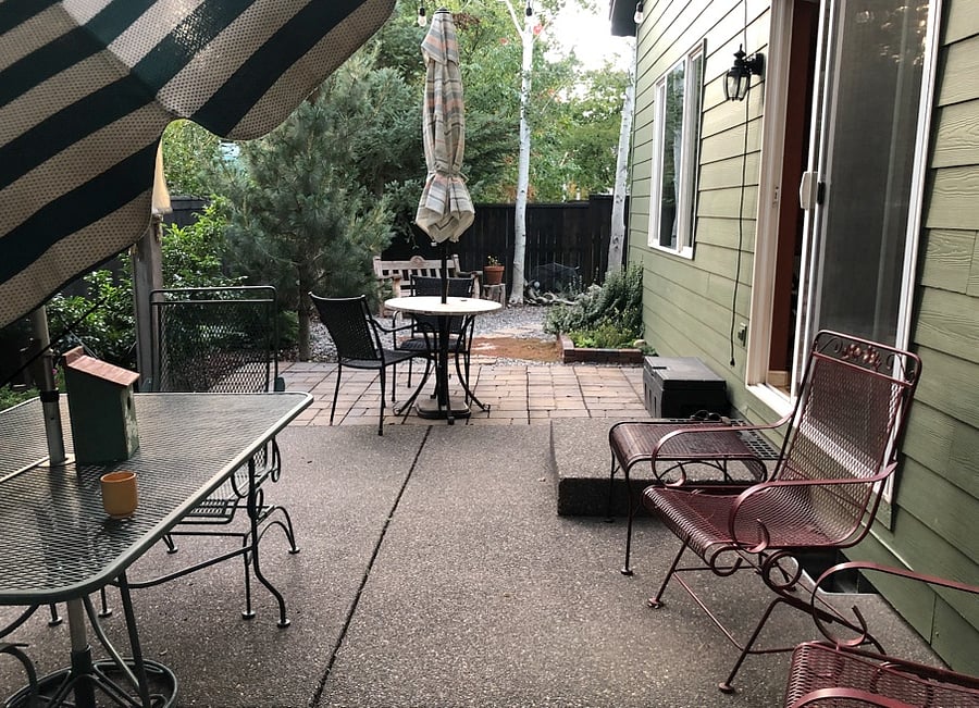 Backyard, fenced and xeriscape landscaping.