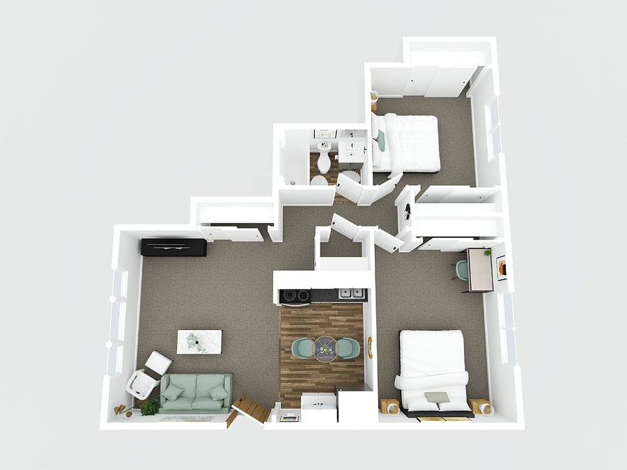 3D layout with kitchen configuration 1.