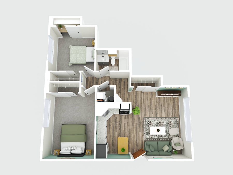 3D layout with kitchen configuration 2.