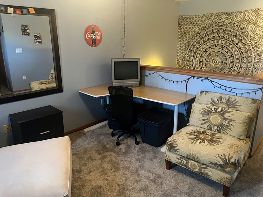 Desk and stairwell