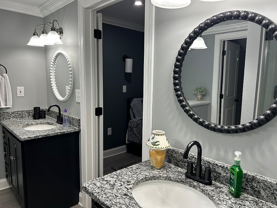 Master bath adjoined by large master closet