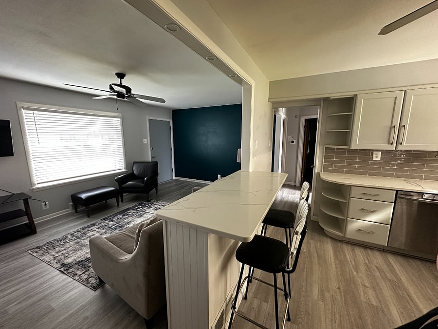 Open kitchen and living room.