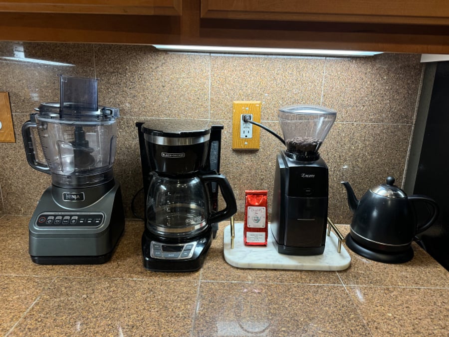 Our blender, coffee maker/grinder, and electric kettle is yours to use.