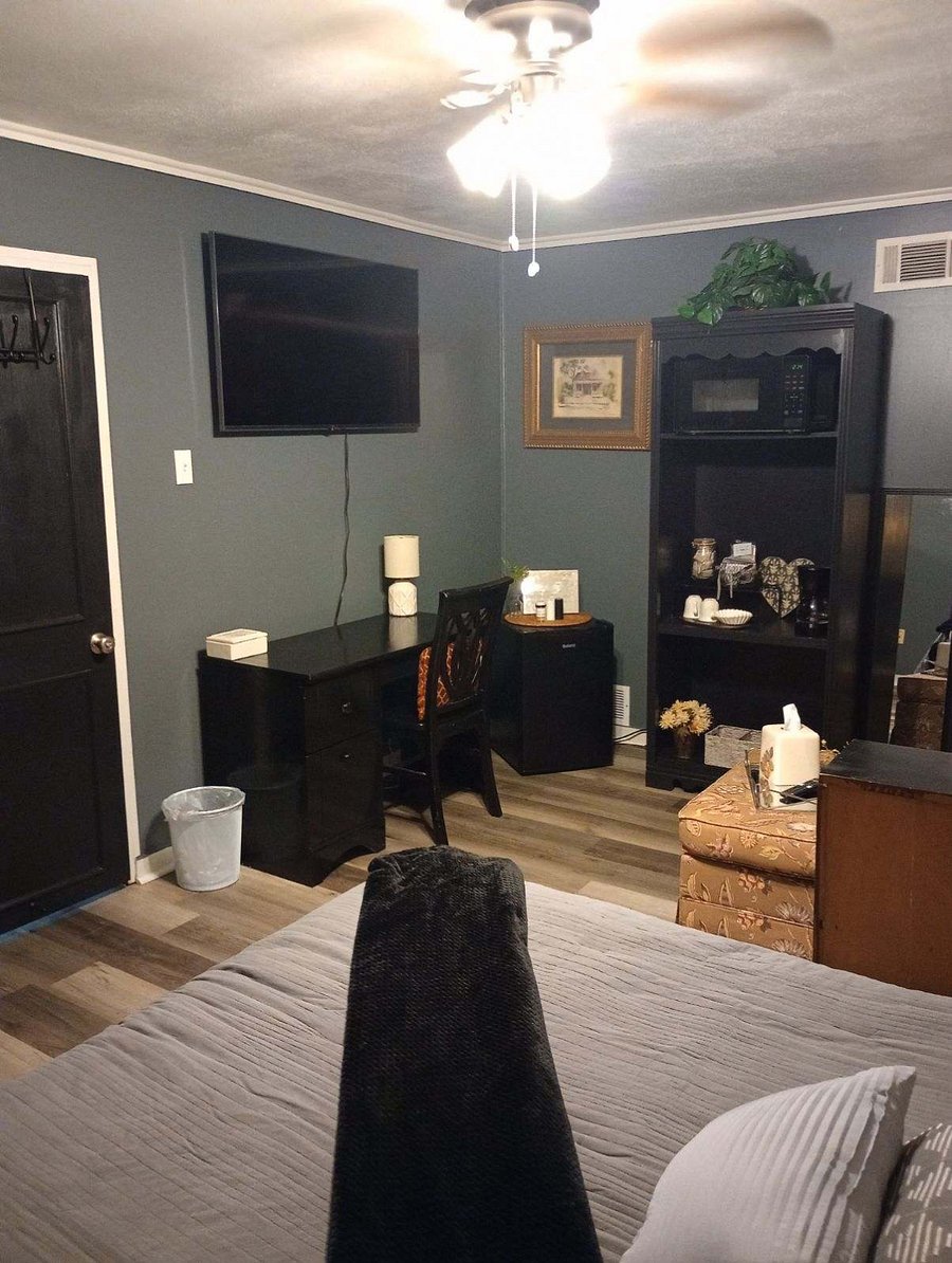 Work desk, television and small pantry area.  Each room has a small fridge, small coffee maker and microwave.
