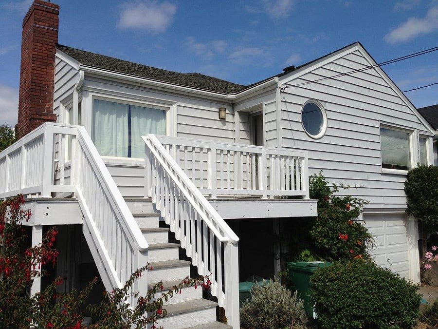 Front of the house - entrance to the apartment is at the side of the house on the ground floor.