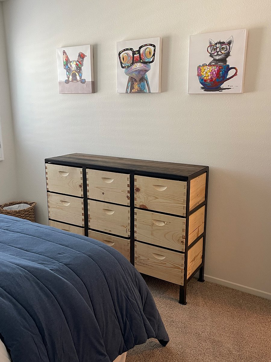 3rd bedroom has a view to the front yard.
9 drawer dresser custom made by TheCratePeople (repurposed beehive crates)