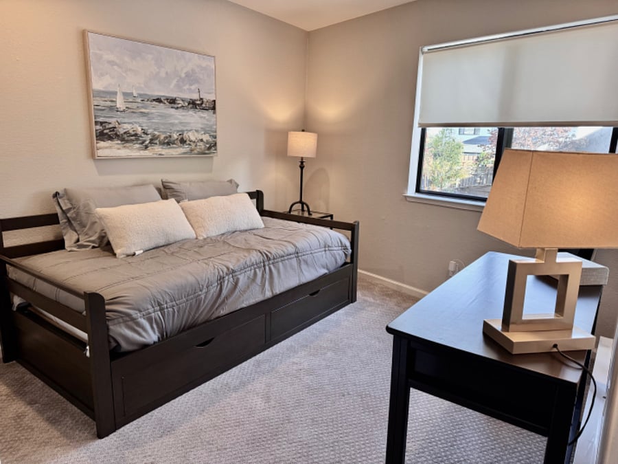 Upstairs second bedroom with bed that pulls out to make two twin beds or a king size bed