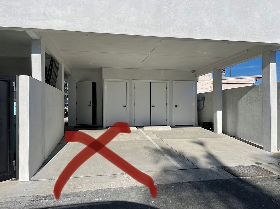 Do not park in "X". Park on right side in back of building on Hingham Lane.