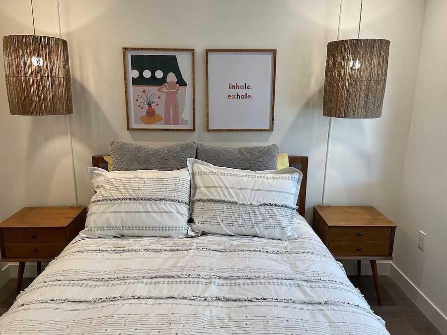 Queen size bed in private bedroom