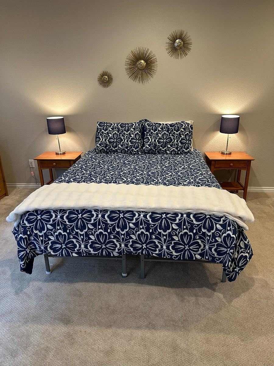 Comfortable double bed with new mattress