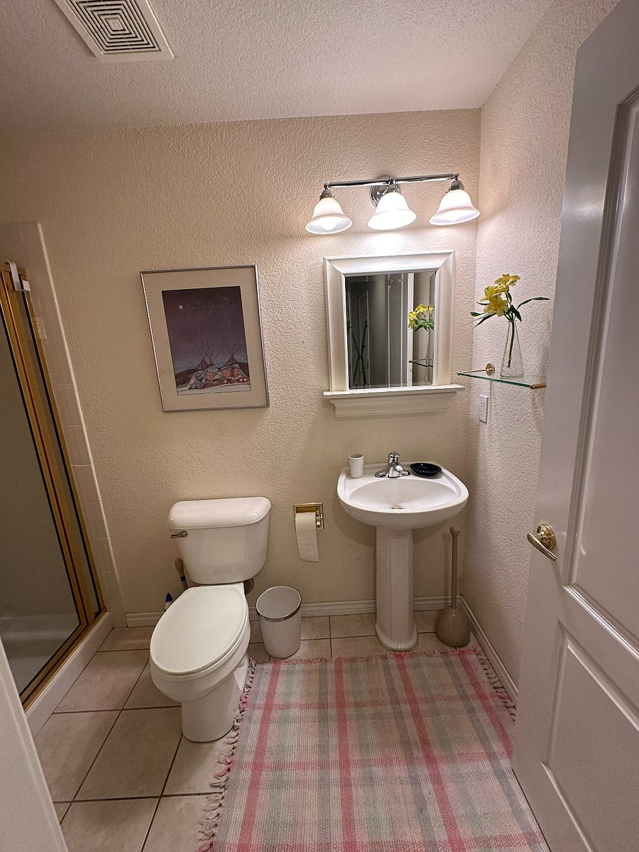 Private 3/4 bathroom with shower.