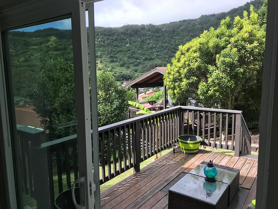 View from master suite of mountains and main cottage