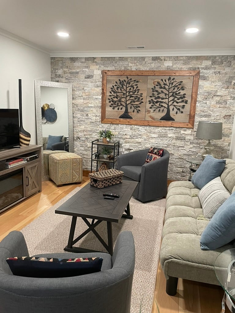 Living Room with TV and fireplace