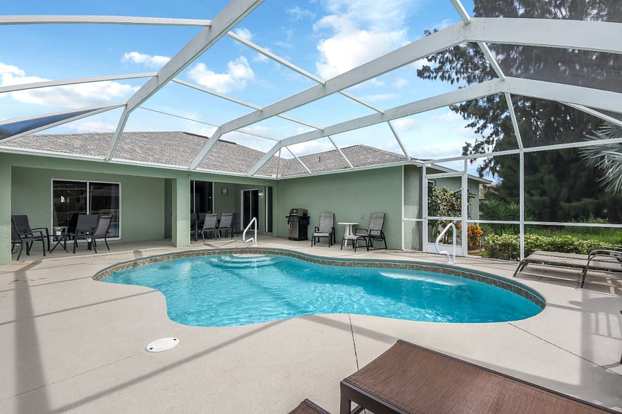Huge area around the pool for everyone. Lots of sun with just the right amount of shade when you need it.