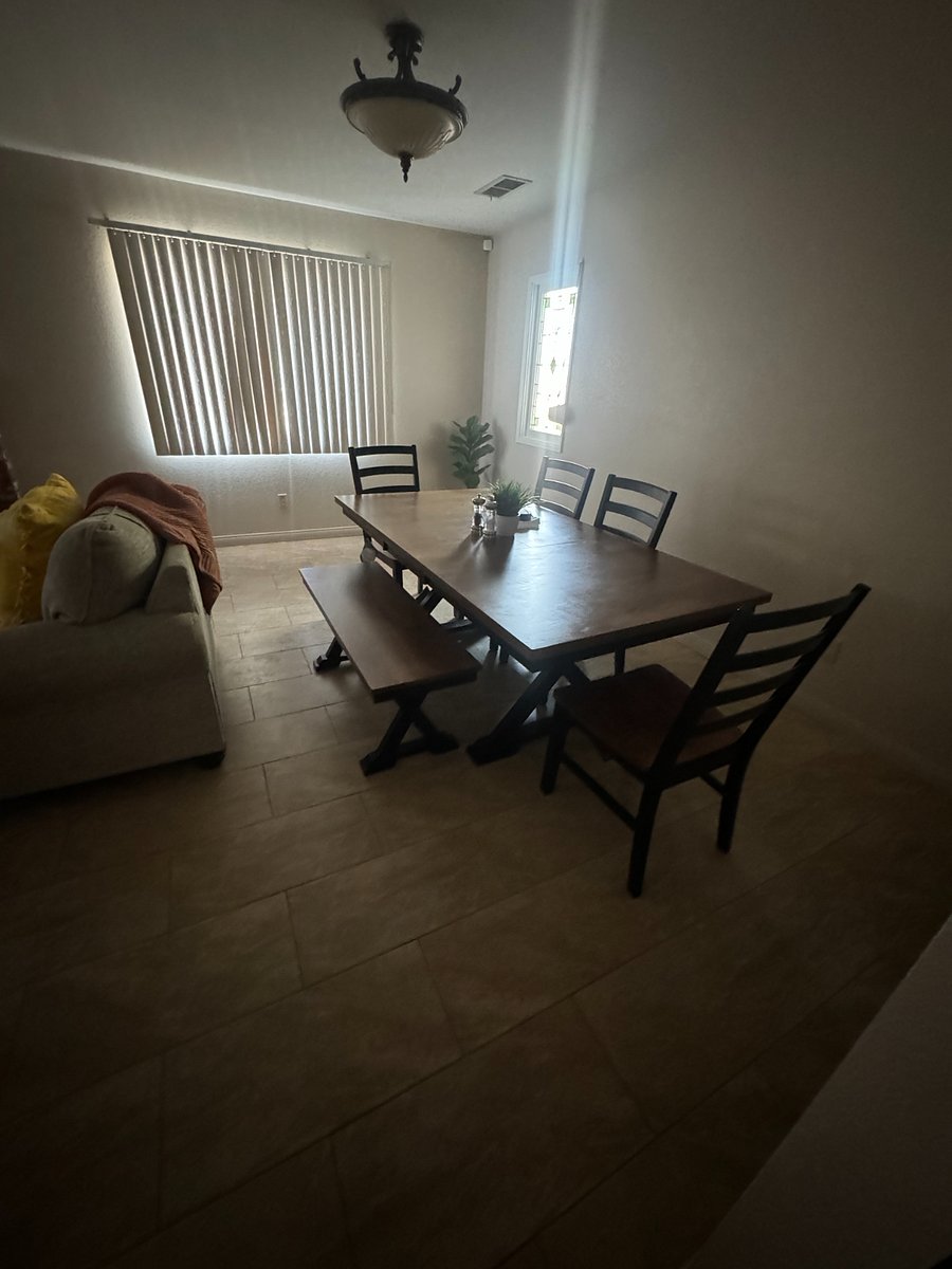 New Dining room with 4 chairs and bench