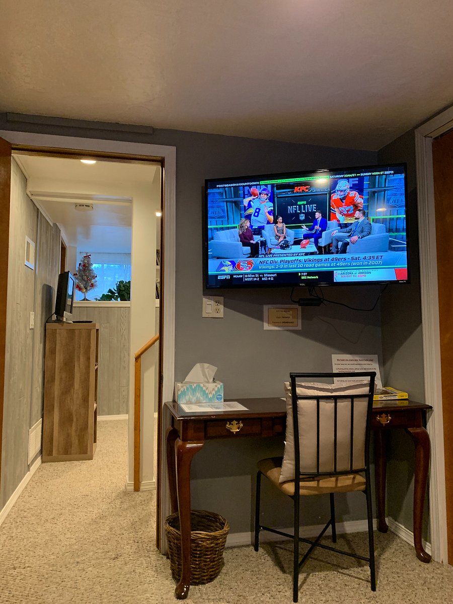 Big screen streaming TV in the bedroom with access to dozens of HBO movies, music, sports, and educational channels