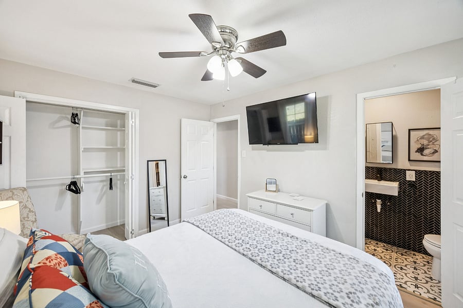 Primary bedroom with queen bed