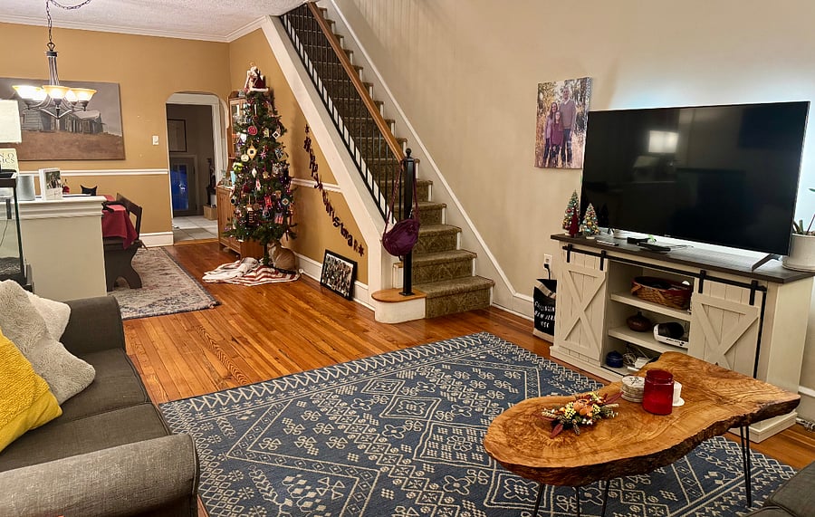 A view of the shared living room and dining room