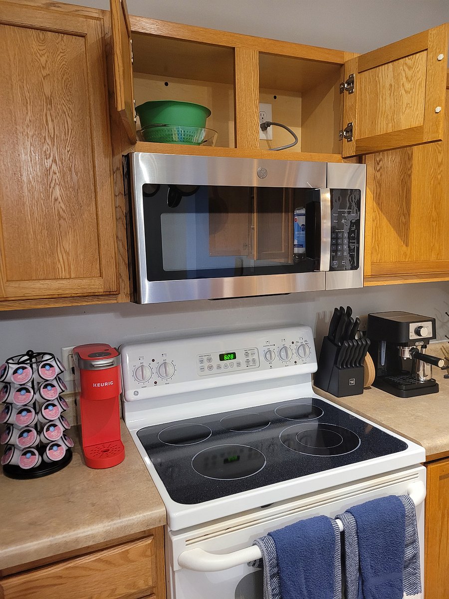 Fully Stocked Kitchen includes Keurig with K-Cups & De'Longhi Espresso Maker, with Illy Espresso. We keep oil, vinegar, salt, pepper, sugar, and spices in the cabinet to the left of the microwave.