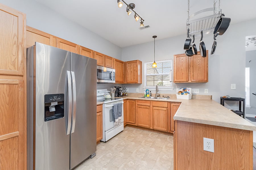Fully stocked kitchen includes: pots, pans, keurig, De'Longhi espresso maker, kettle, French press, starter coffee pods, kitchen linens, starter cleaning supplies, all utensils and more
