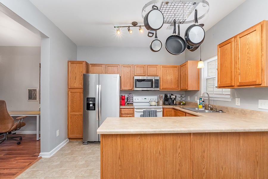 Fully stocked kitchen includes: pots, pans, keurig, De'Longhi espresso maker, kettle, French press, starter coffee pods, kitchen linens, starter cleaning supplies, all utensils and more