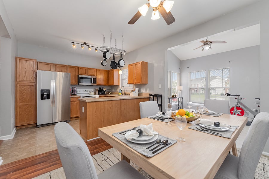 Dining room is just off of the kitchen, for easy access and enjoyable dining