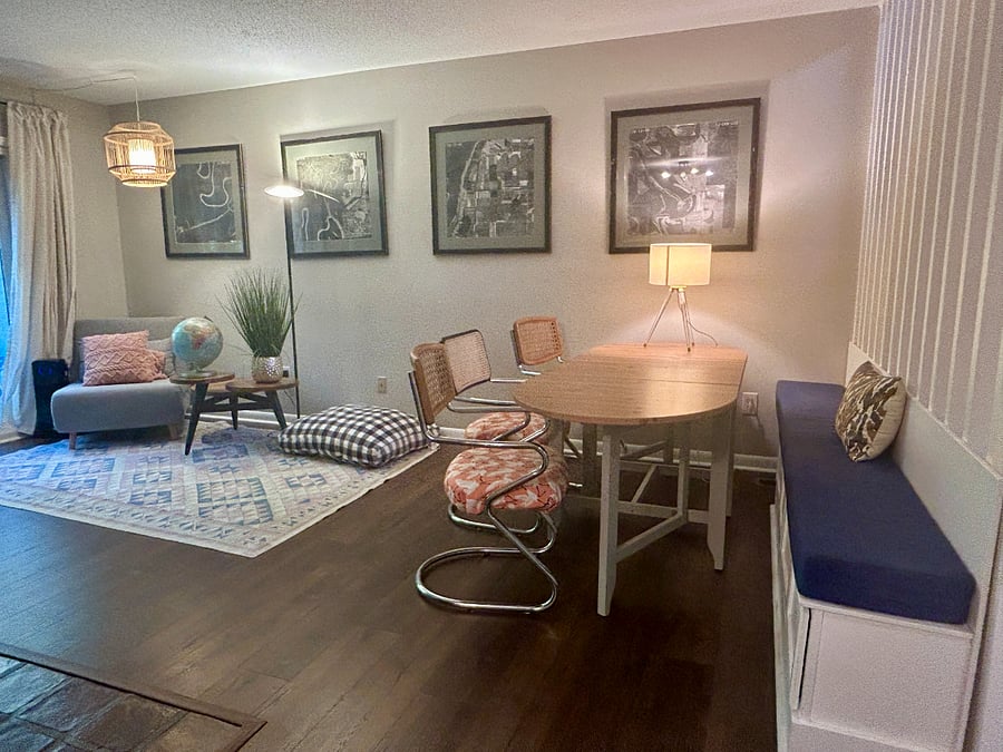 Main living area. The dining table is also a perfect spot to work during the day or to relax with a puzzle or game.