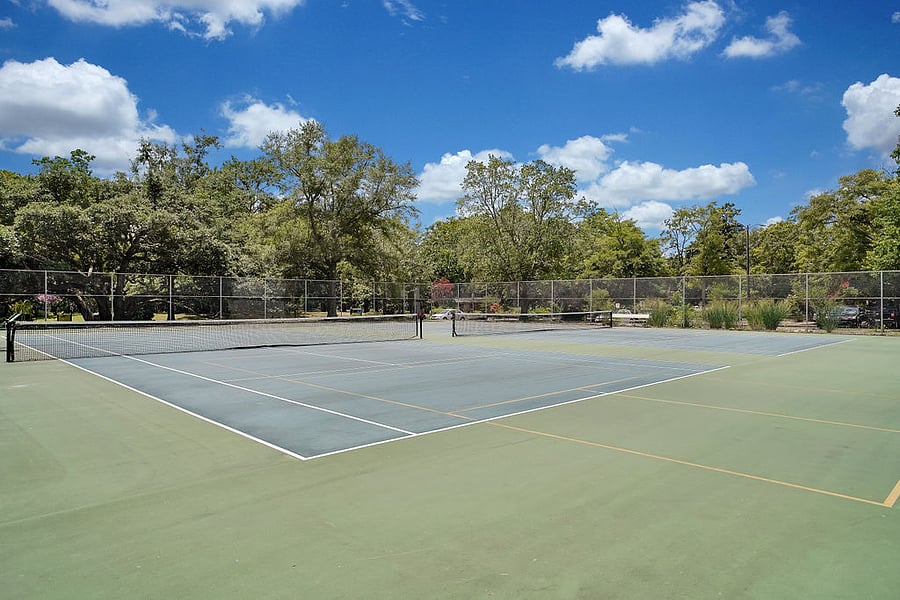 Tennis courts and pickleball courts available.