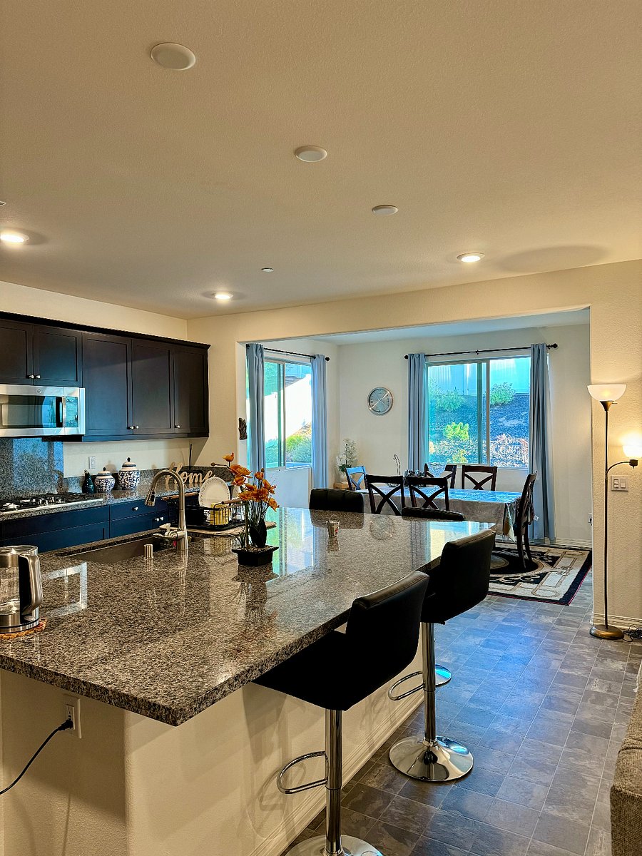 Open concept kitchen with large island.