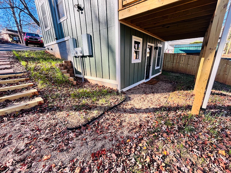 Covered entrance to studio apartment