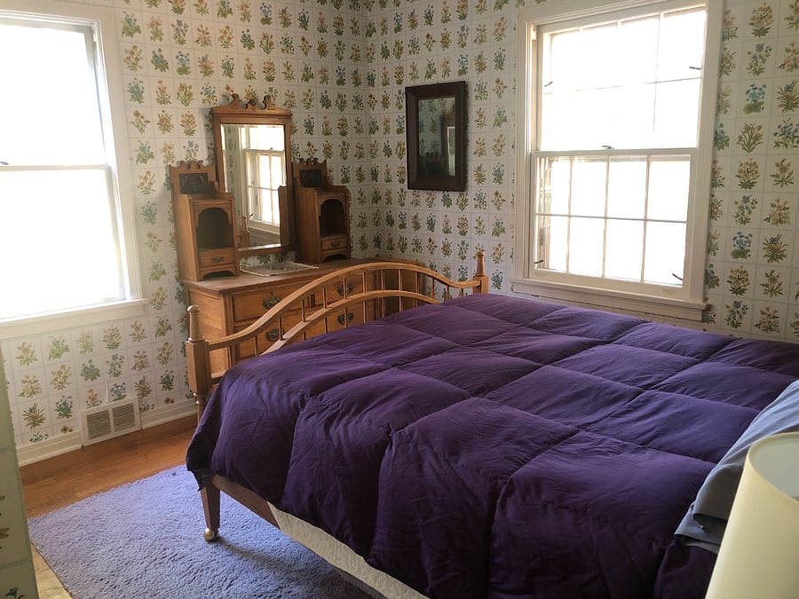 Downstairs bedroom with two windows overlooking back yard.