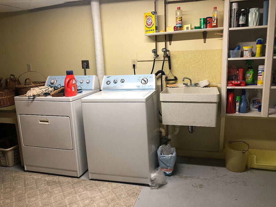 The laundry room is in the basement.