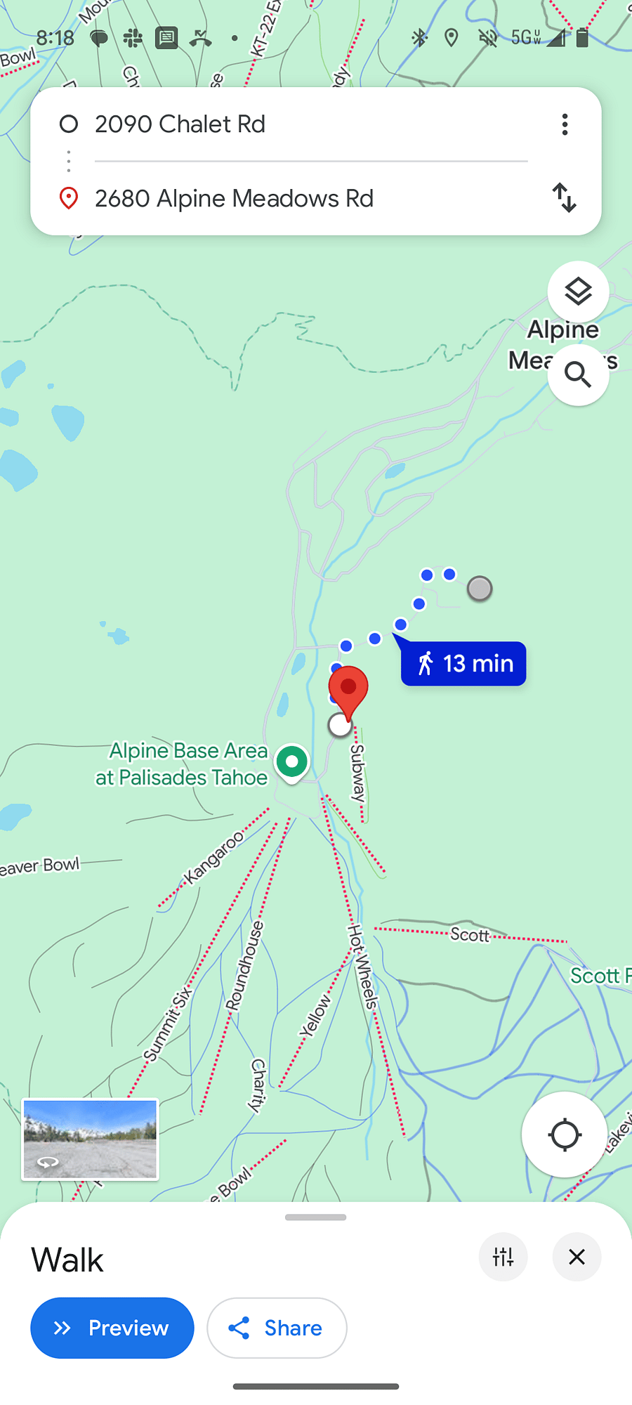 distance to Alpine Meadows