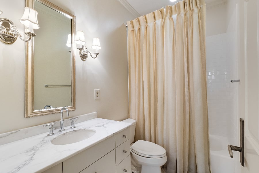 Private bathroom comes with each individual rented bedroom white marble