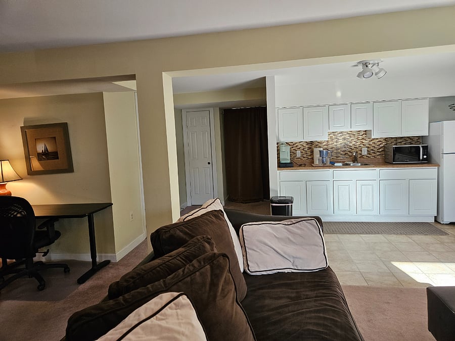 Kitchen adjacent to living room