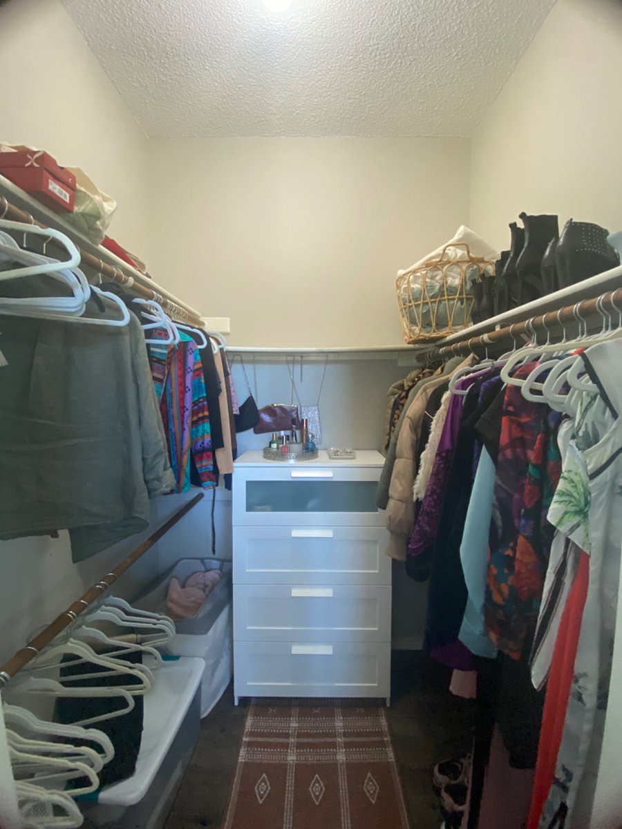 All the clothes and shoes, etc are ofcourse cleared out (dresser and hangers are still there!)