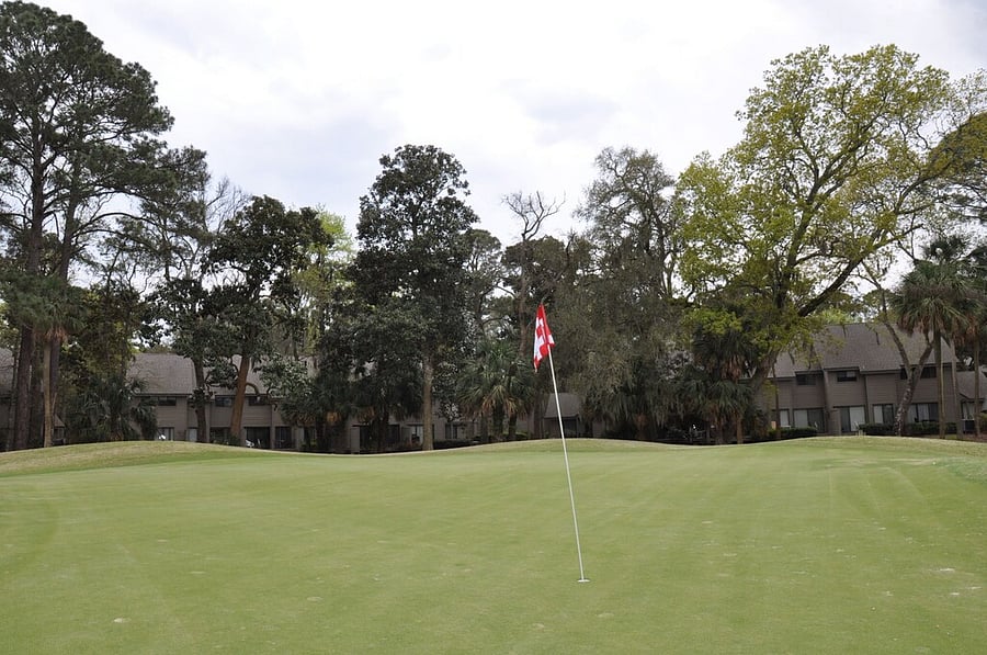 Looking back over green #6 towards the back patio of our property.