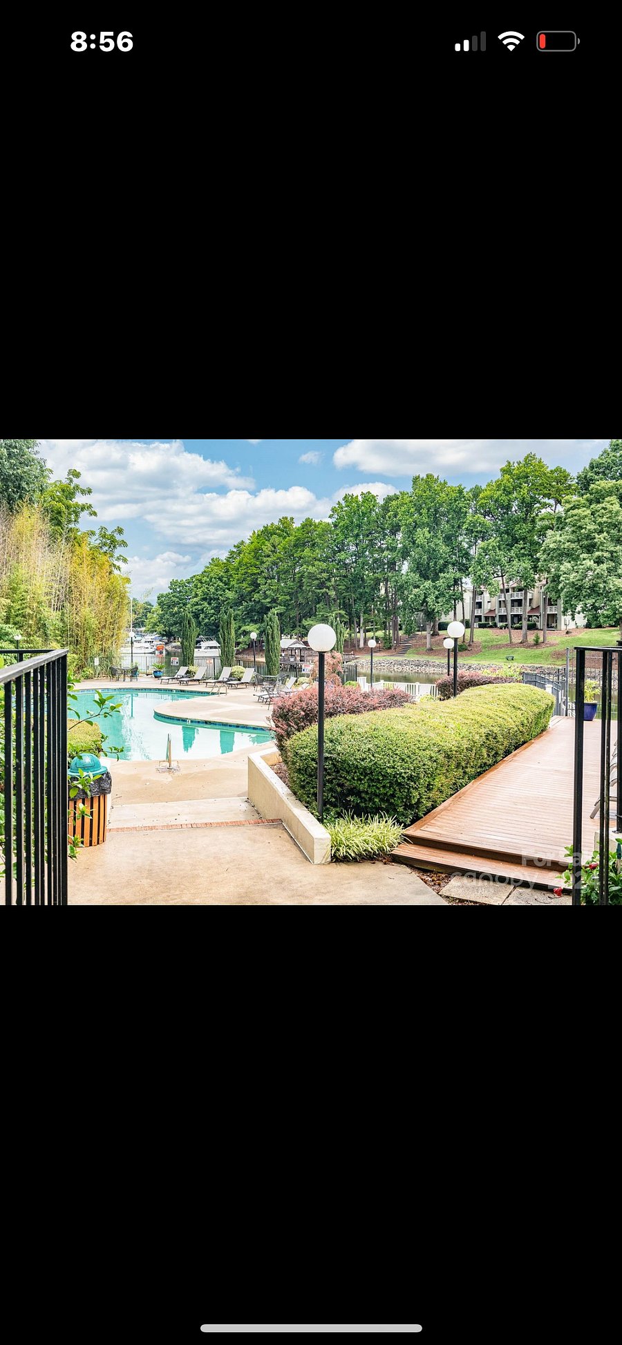 Swimming pool on lake.