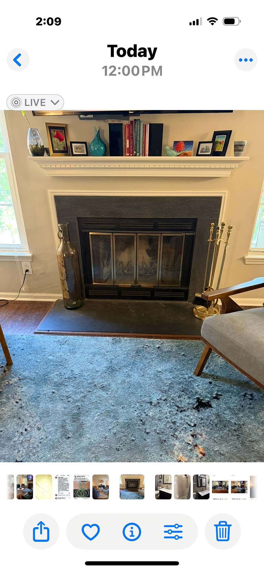 Wood burning fireplace.