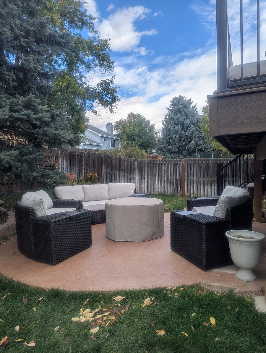Backyard with fire table