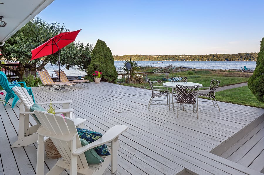 Huge deck with lots of seating and views of the water