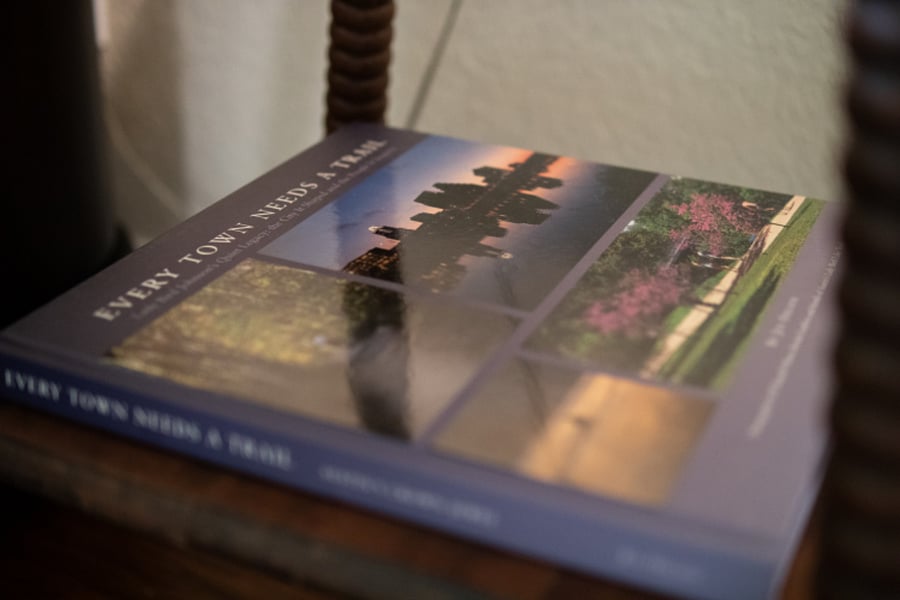Books about Austin throughout the house