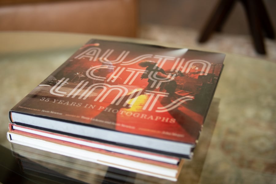 Books about Austin throughout the house