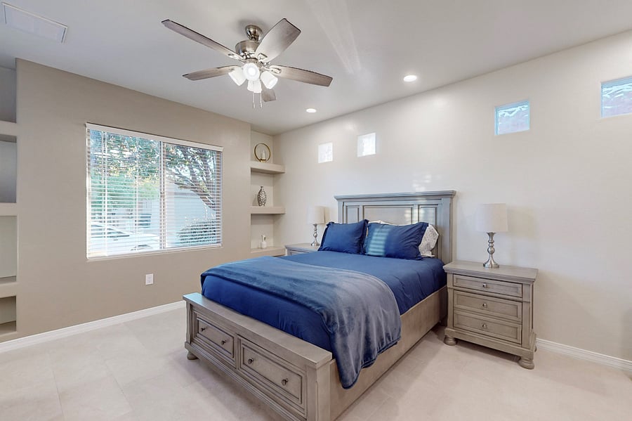 Unwind in this bright cozy casita featuring a comfortable queen bed, ample storage, a private kitchenette and full bathroom, Roku Smart TV; perfect for relaxing after a day of work or family fun.