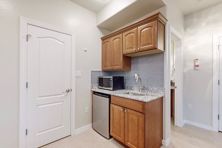 Enjoy the private kitchenette and full walk in closet with plenty of space for your belongings in the casita.