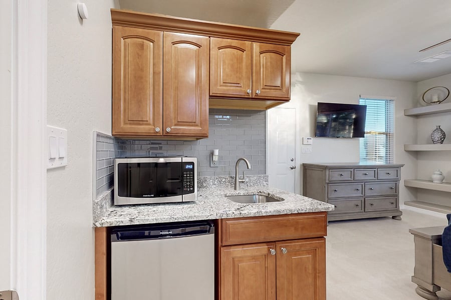 Enjoy the private kitchenette and full walk in closet with plenty of space for your belongings in the casita.