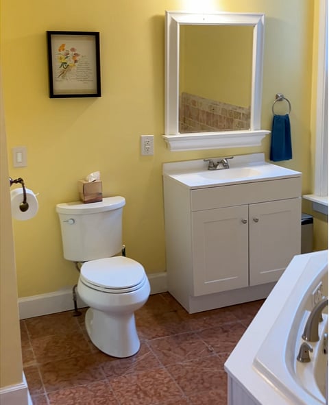 The private bathroom has everything you need and plenty of space.
