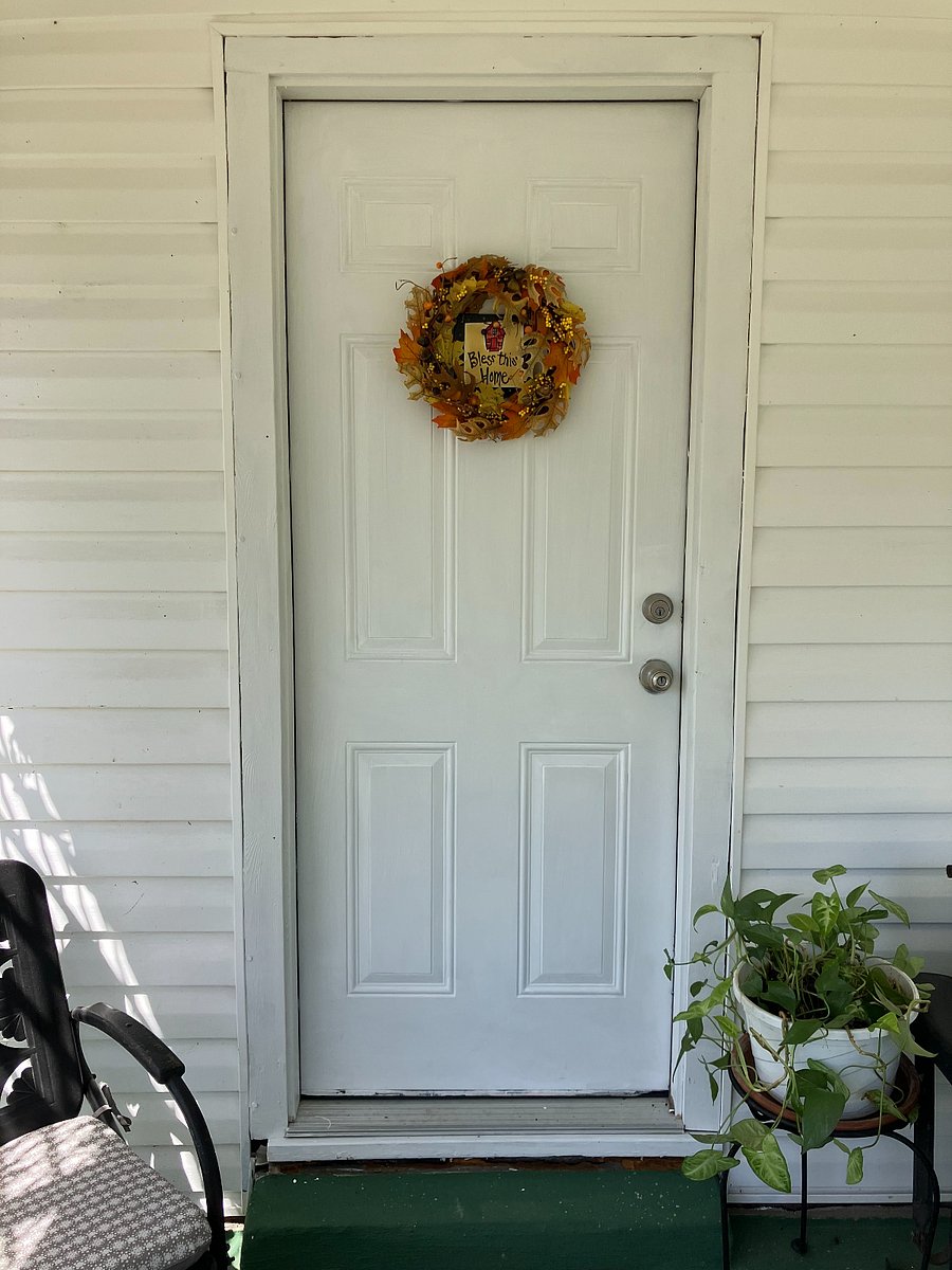 The private guest suite has it's own exterior entrance so you can come and go without walking through a shared space if you prefer not to.  Your door is the one with the cheery wreath to welcome you into your home-away-from-home.